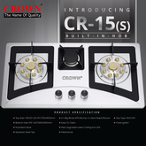 Crown CR-15S Built-In Gas Hob – 5 Burner Stainless Steel Cooktop for Modern Kitchens